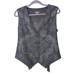 J Peterman Vintage Womens Vest Size 4 Gray Classic Soutache Button Down Wool